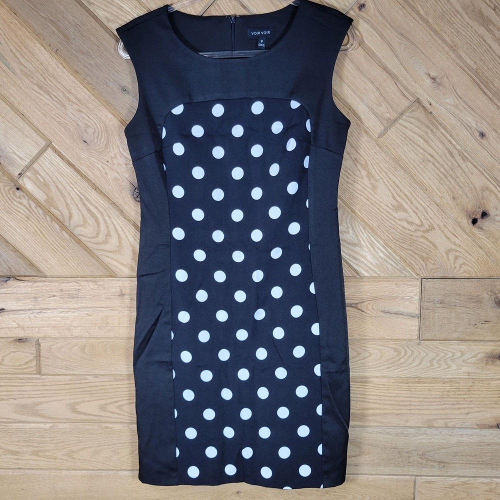 Womens Size 8 Polka Dot Sleeveless Sheath Dress By Voir Voir Back Zipper Closure